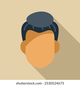 Simple flat design icon of a man with black hair styled as a man bun, representing a generic and customizable user profile