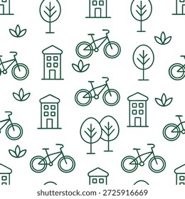 Icono de diseño plano simple Concepto de azulejos de ciclismo Urbana como azulejos sin costuras que representan los beneficios ecológicos y para la salud del ciclismo urbano como parte de un estilo de vida sin desperdicios. ilustración plana en , para publicidad, sin texto y texto, Profundidad total de campo, detalle de alta calidad --ar 16:9