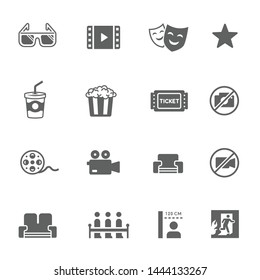 simple flat design icons related to movie, cinema, theater, film