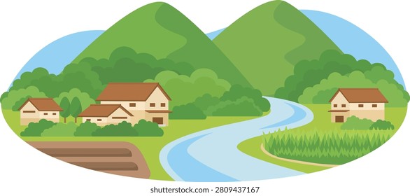 A simple flat design illustration abstractly depicting a rural landscape