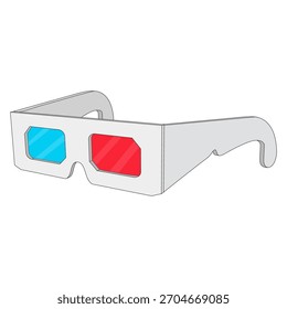 Eine einfache, flache Designgrafik einer dreidimensionalen Anaglyphenbrille mit einer roten und einer blauen Linse
