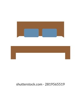 A simple flat design illustration of a bed with blue pillows and brown headboard