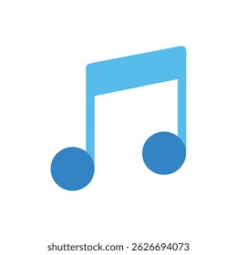 A simple, flat design illustration of a blue music note on a White Background. Clean and minimalist in style.