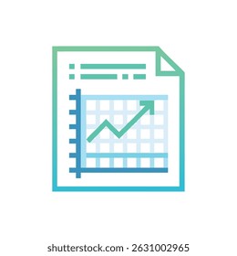 A simple flat design illustration of a business report showing an upward trending line chart on a graph grid.