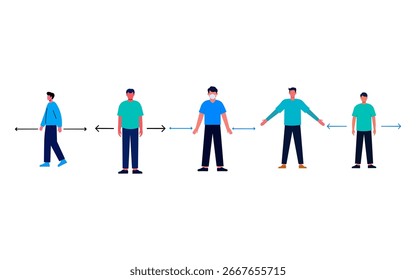 Ilustração de design simples e plana que representa as pessoas que mantêm o distanciamento social.