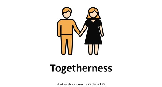 Uma ilustração simples de design plano retrata um homem e uma mulher de mãos dadas, simbolizando união, parceria e relacionamentos 