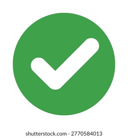 A simple flat design illustration of a green circle containing a white checkmark symbol