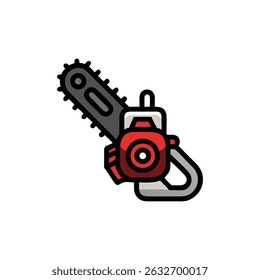 Simple flat design illustration of a red chainsaw tool