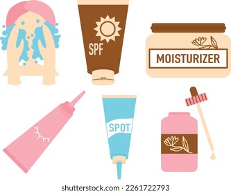 Simple flat design illustration set that contain skincare illustrations