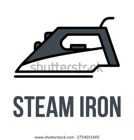 A simple flat design illustration of a steam iron with label