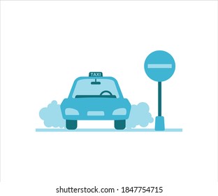 simple flat design illustration of taxi car stop take in or drop in the airport