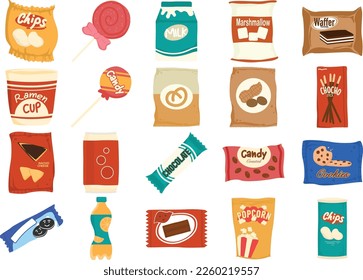 Simple flat design illustration that contain various snack and drink