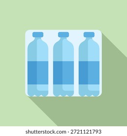 Einfache, flache Designgrafik eines Dreierflaschen-Wasserpacks auf grünem Hintergrund