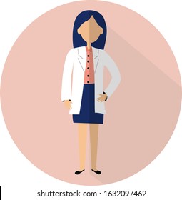 Simple flat design illustration in vector design. Woman doctor standing. Character medical worker.