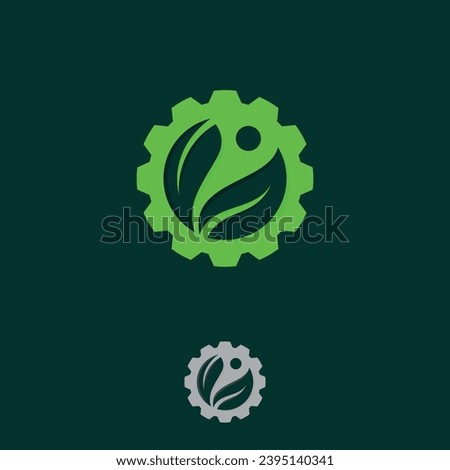 Simple flat design Leaf and Gear ecology industry logo template.  Vector illustration