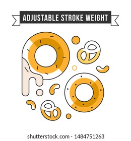 Simple flat design linear minimalistic vector icon illustrated with detailes. German pretzel and donut bagel with sauce. Oktoberfest icon symbol.