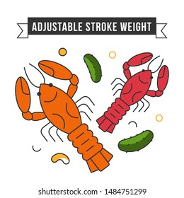 Simple flat design linear minimalistic vector icon illustrated with detailes. Red boiled crayfish beer snack. Oktoberfest icon symbol.
