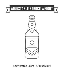 Simple flat design linear vector icon illustrated with detailes. Glass bottle with beer and labels. Oktoberfest isolated icon symbol.Thin line with adjustable stroke weight in black and white colors.
