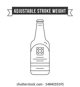 Simple flat design linear vector icon illustrated with detailes. Glass bottle with beer and labels. Oktoberfest isolated icon symbol.Thin line with adjustable stroke weight in black and white colors.