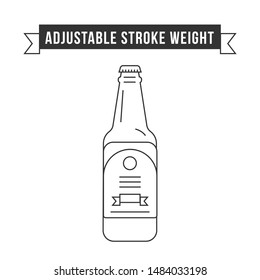Simple flat design linear vector icon illustrated with detailes. Glass bottle with beer and labels. Oktoberfest isolated icon symbol.Thin line with adjustable stroke weight in black and white colors.