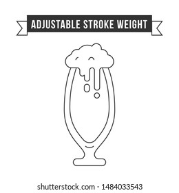 Simple flat design linear vector icon illustrated with detailes. Pint  of craft beer in glass mug with foam and drops. Oktoberfest isolated icon symbol.Thin line with adjustable stroke weight in black