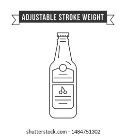 Simple flat design linear vector icon illustrated with detailes. Glass bottle with cherry beer and labels. Oktoberfest isolated icon symbol.Thin line with adjustable stroke weight.