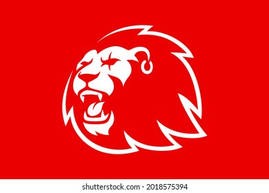 Simple Flat Design of Lion Roaring wearing earring with  scar of left eye