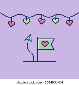 simple flat design love decoration and love paper plane special for valentine day with elegant style