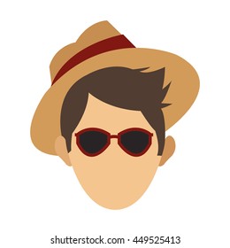 simple flat design male tourist with glasses and hat icon vector illustration