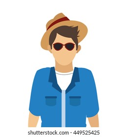 simple flat design male tourist with glasses and hat icon vector illustration