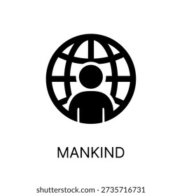 Simple Flat Design Mankind Icon with Globe Symbol Silhouette