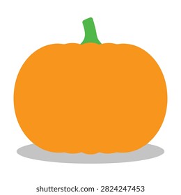 A simple, flat design of an orange pumpkin with a green stem sitting on a white background. Perfect for Halloween, Thanksgiving, and autumn seasonal projects.