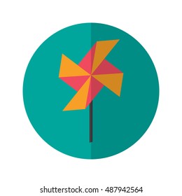 Simple Flat Design Paper Windmill Toy icon with diagonal style.