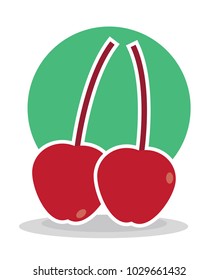 simple flat design of perfect ripe two cherry with circle background