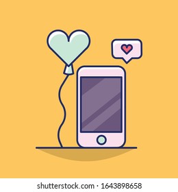 simple flat design phone love notification and love balloon special for valentine day with elegant style