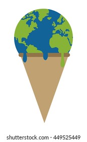 simple flat design planet earth ice cream melting icon vector illustration