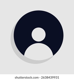 Simple flat design profile icon in dark navy and light grey tones. Ideal for user interface design, account avatar, login buttons, contact profile placeholders, and mobile app UI,UX elements. 