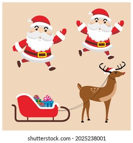 simple flat design santa claus and reindeer carriage