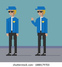 Simple flat design Security Guard character  pixel art vector graphics