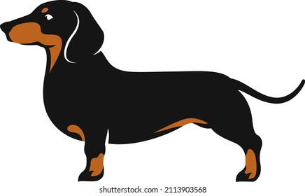 Simple Flat Design Side View of Dachshund Dog 