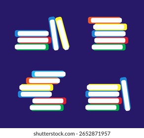 A simple flat design of stacked colorful books on a dark background. Perfect for school, education, or library-themed projects.
