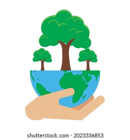 simple flat design tree planting day illustration