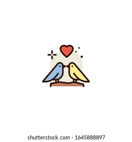simple flat design two birds kissing love special for valentine day with elegant style