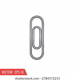 A simple flat design vector illustration of a metallic paper clip icon suitable for office stationery and digital design elements