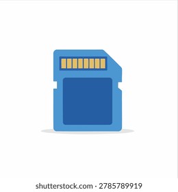 A simple flat design vector illustration of a blue SD memory card for data storage