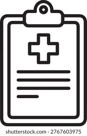 Simple flat design vector of a medical clipboard featuring a red cross symbol.