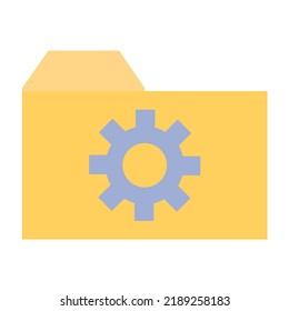 Simple flat design vector of a yellow folder with a light blue gear, symbolizing settings or file management.