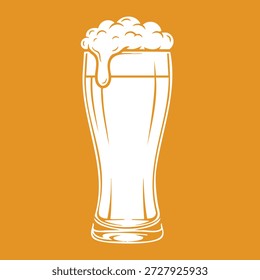 Símbolo de vidro de cerveja branca de design plano simples isolado no fundo amarelo quente para marca de barra