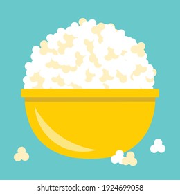 Simple Flat Design Yellow Bowl With Lots Of Popcorn Vector Graphics