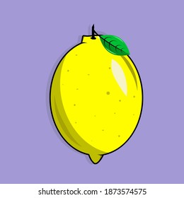 Simple and flat design of yellow lime with green leaf isolated on blue